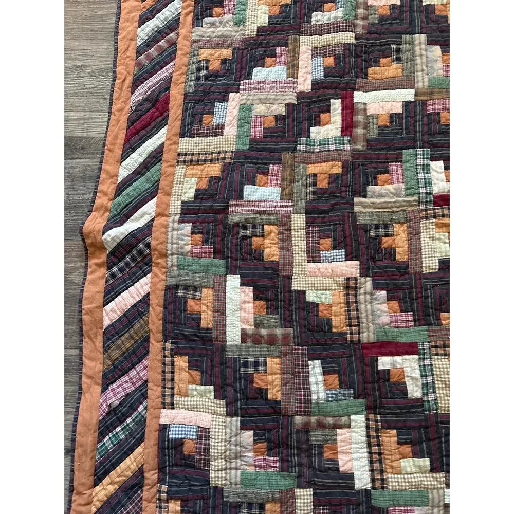 Patch Magic Harvest Log Cabin Throw Quilt 48 x 60 Rustic Cabin Hanging Loops